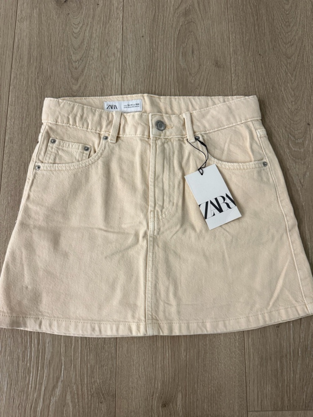 Zara Cream A-Line Denim Mini Skirt